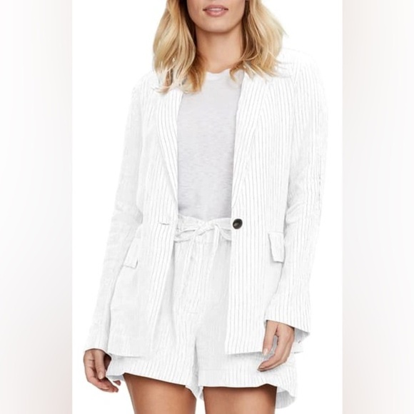 Michael Stars Lottie Pinstripe Linen White Striped Linen Blazer WNS82 EUC Size S - Picture 1 of 9
